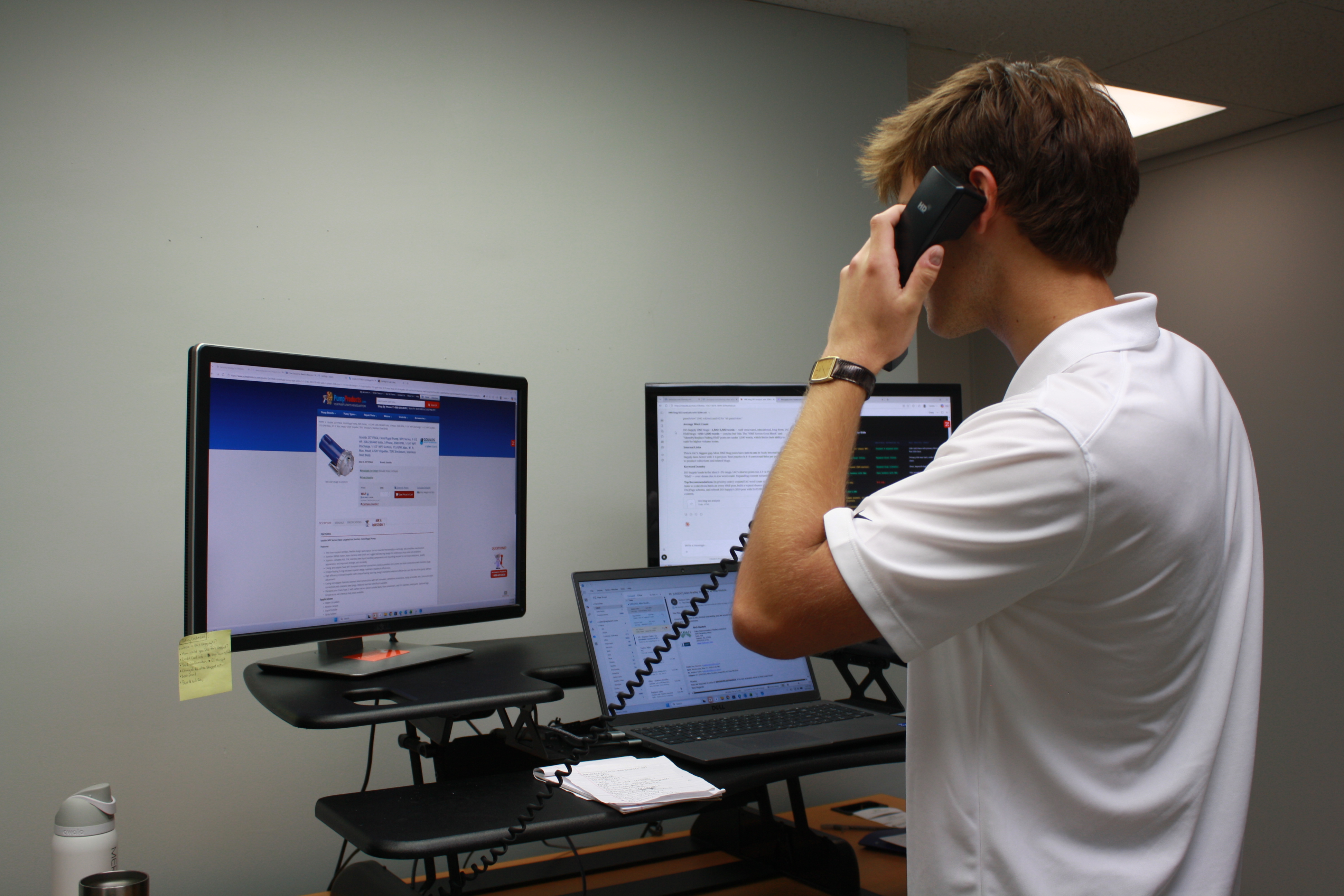 A Replace Industrial team member taking a customer's call to track down a part fast